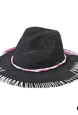 judson 729208 - C.C MultiColor Decorative Stitch Panama Hat Featuring Handmade Paper Stitches - Black