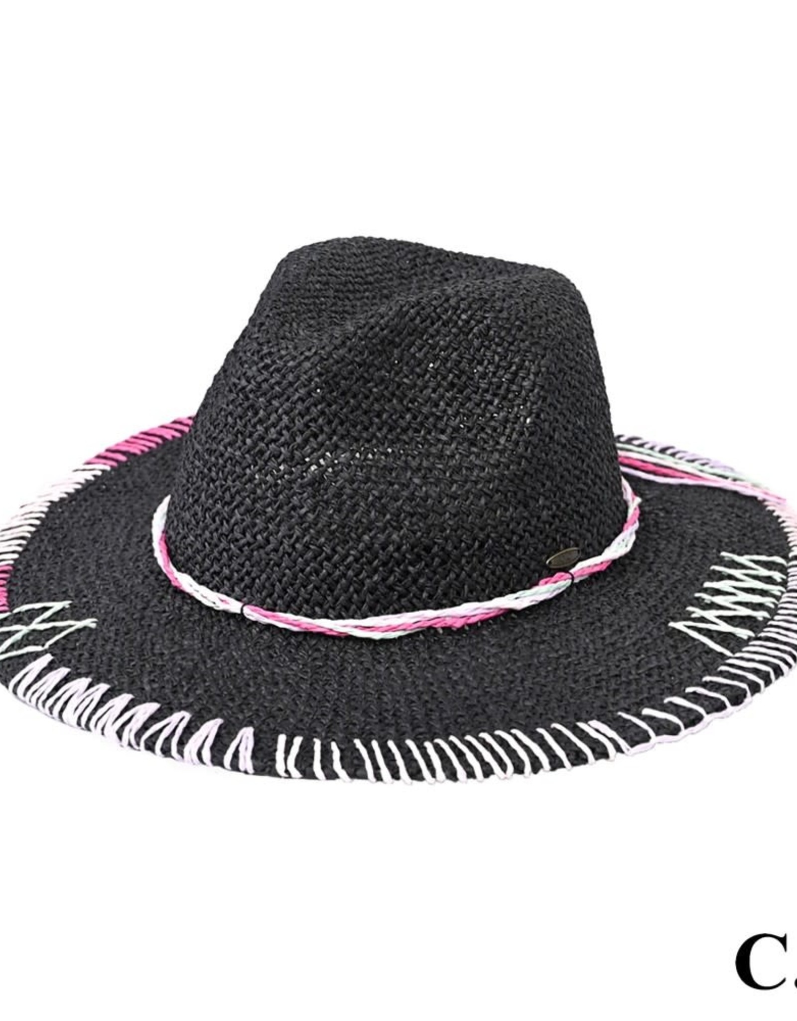 judson 729208 - C.C MultiColor Decorative Stitch Panama Hat Featuring Handmade Paper Stitches - Black