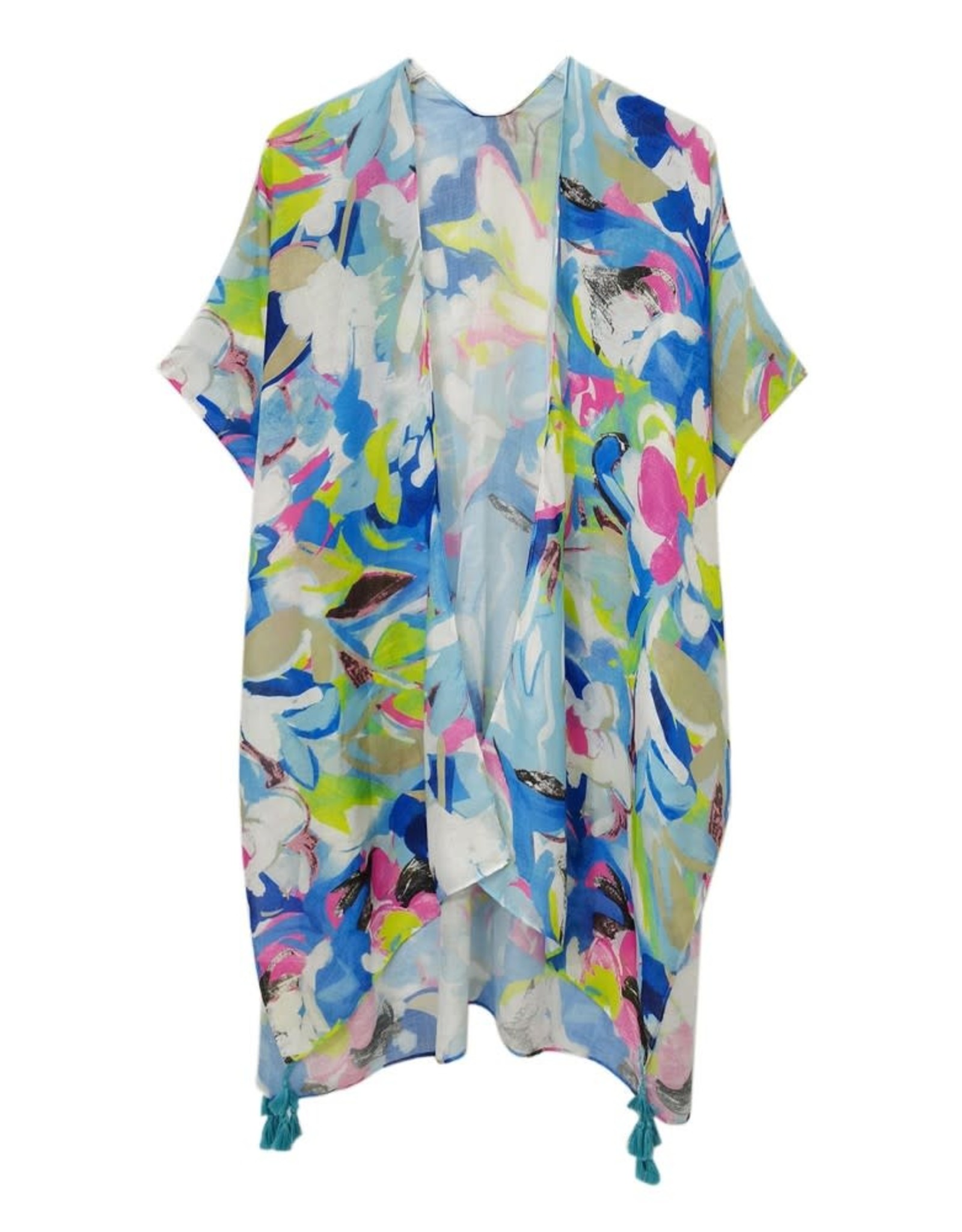 judson 7317025 - Do Everything In Love Abstract Print Kimono  - One Size - Blue