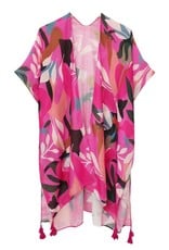 judson 7317002 - Do Everything In Love Leaf Print Kimono With Tassel Detail  - One Size - Fuchsia