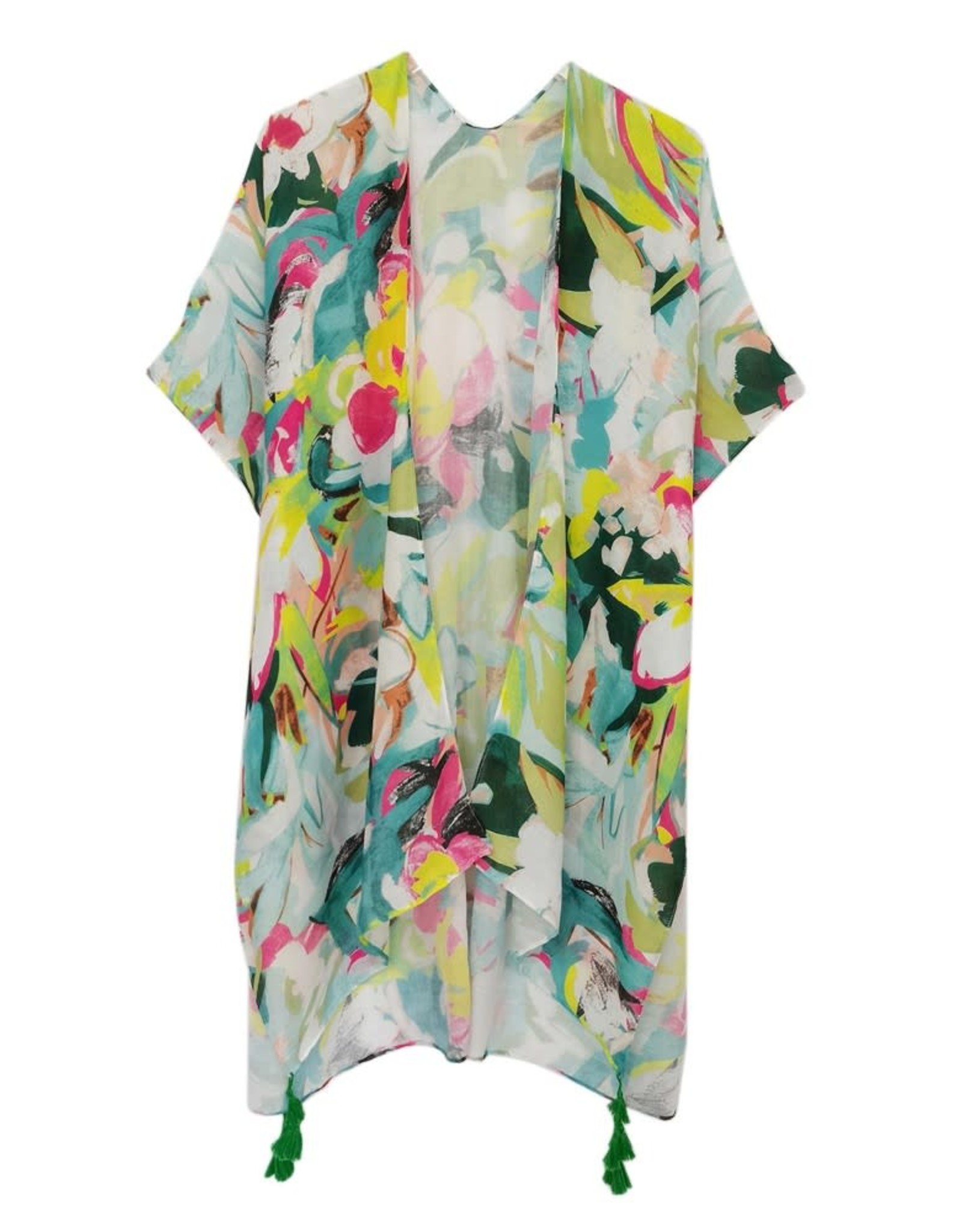 judson 7317026 - Do Everything In Love Abstract Print Kimono  - One Size - Green