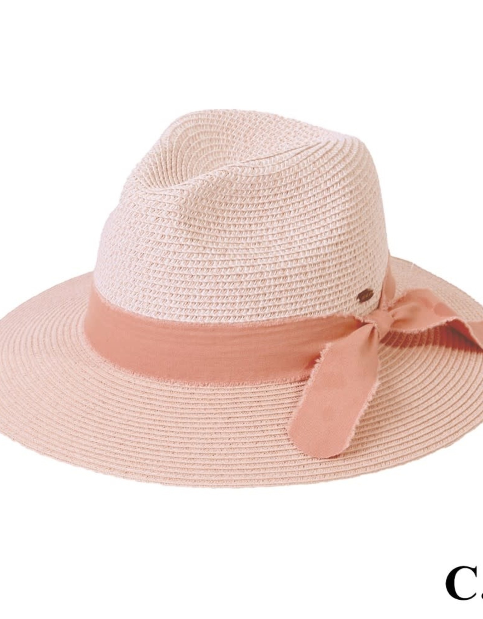 judson 729243 - C.C Panama Hat With Frayed Bow - Pink