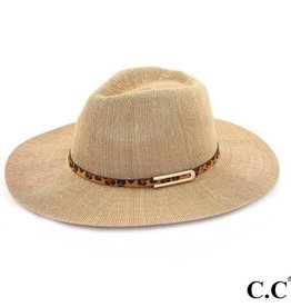 judson 725956 - C.C Knitted Panama Hat With Fancy Buckle in Leopard Trim Band - Natural