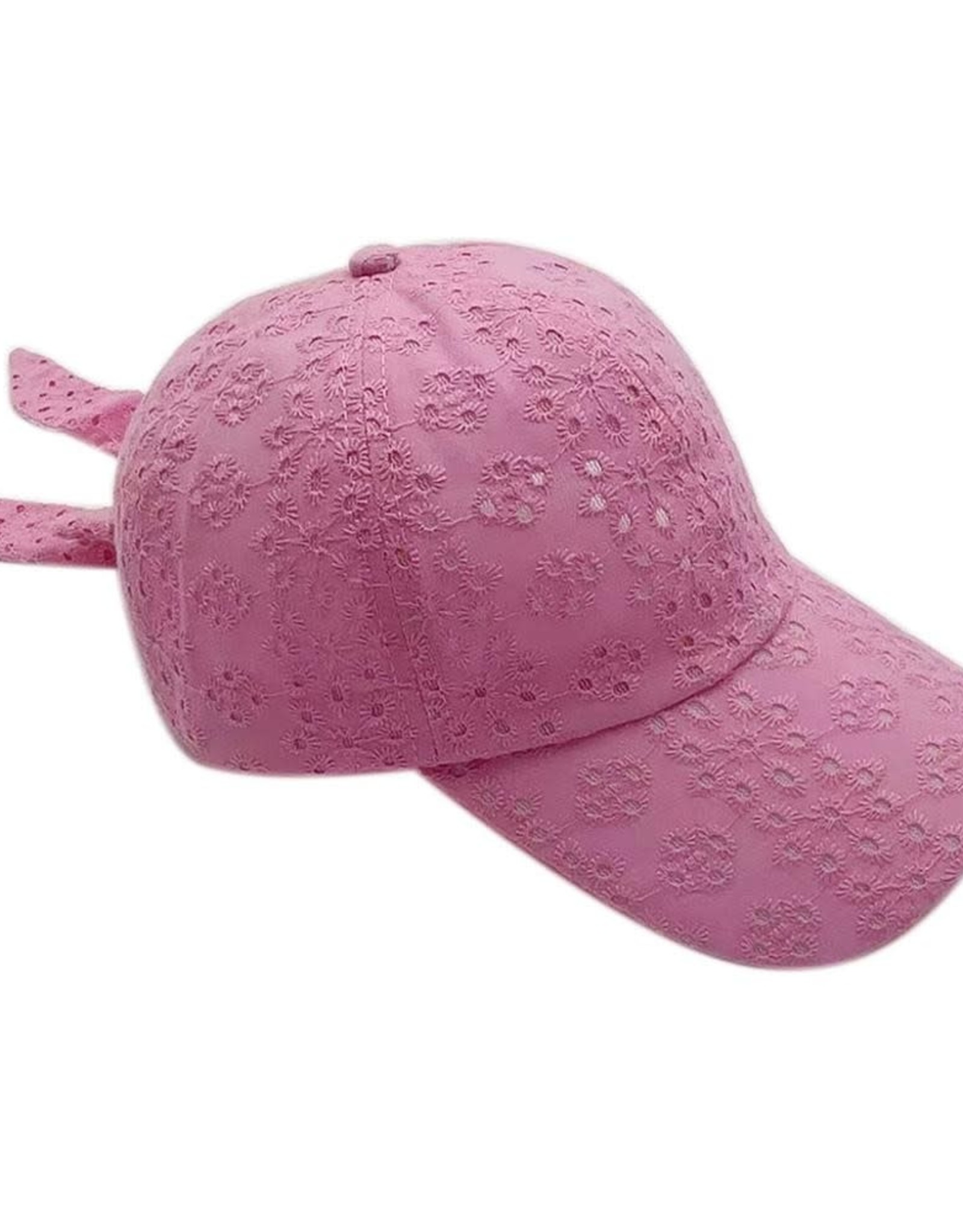 judson 728896 - Floral Eyelet Baseball Cap With Tie - Pink