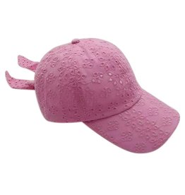judson 728896 - Floral Eyelet Baseball Cap With Tie - Pink