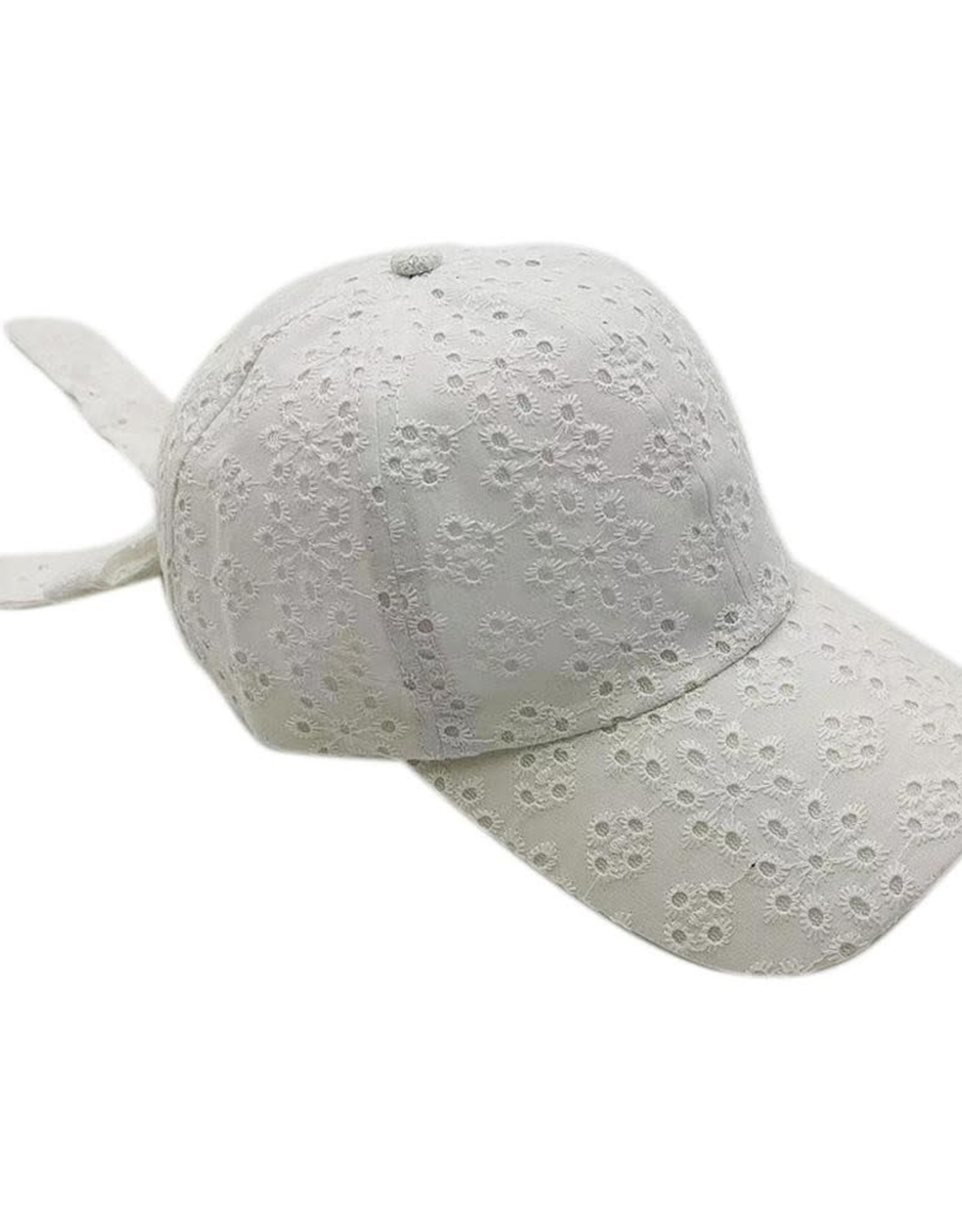 judson 728897 - Floral Eyelet Baseball Cap With Tie - White