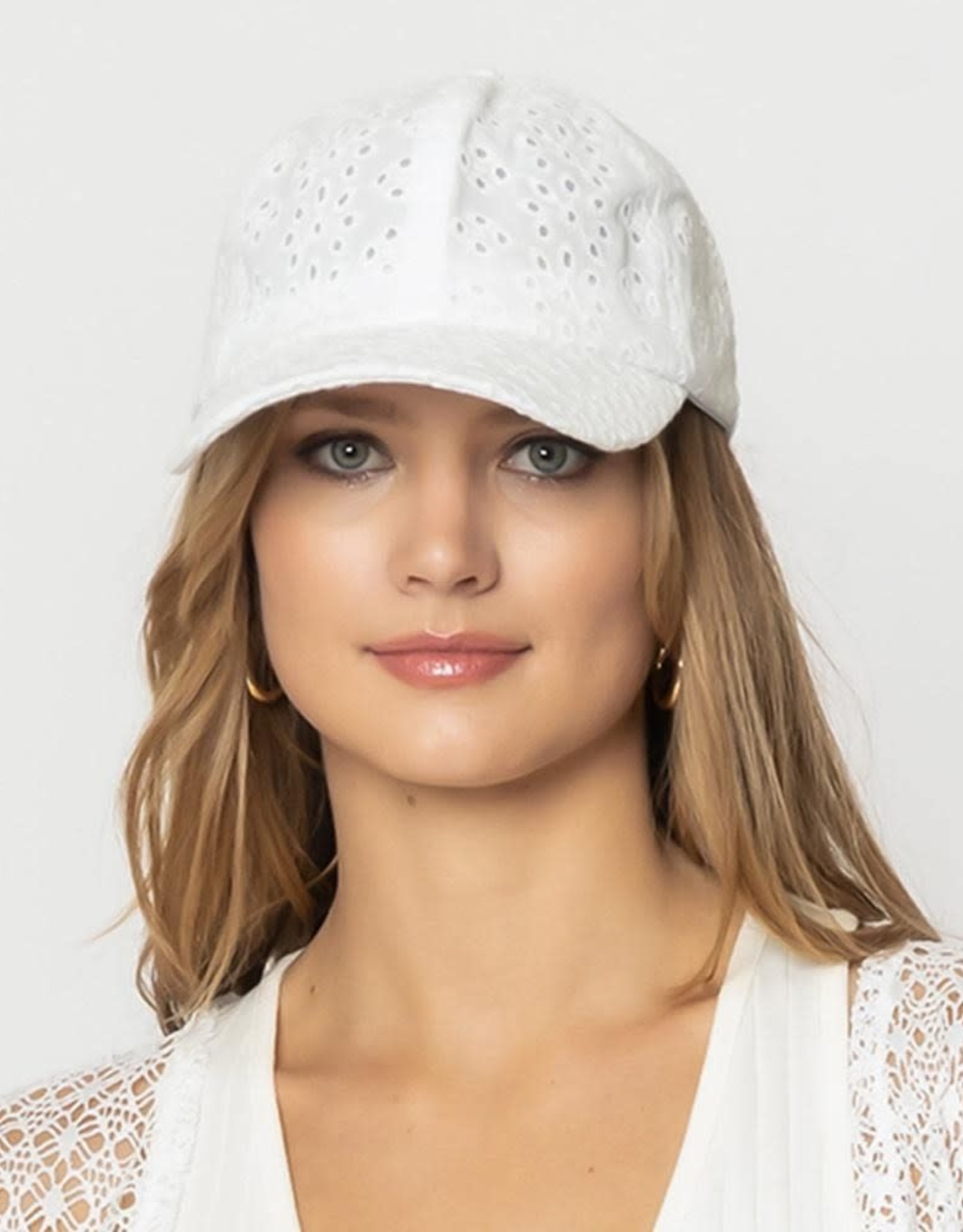 judson 728897 - Floral Eyelet Baseball Cap With Tie - White
