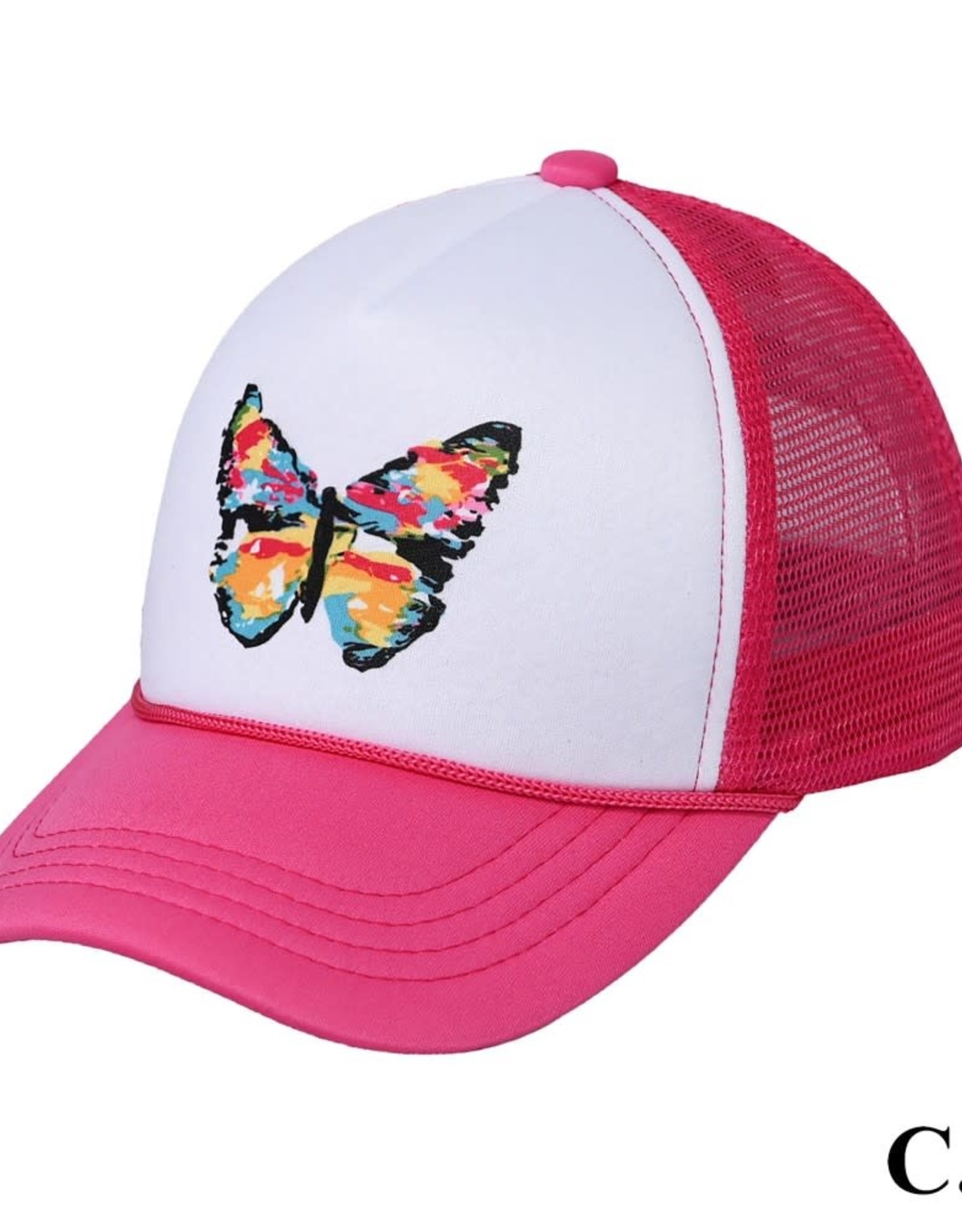 judson 729022 - C.C Hand Painted Abstract Butterfly Sublimation Trucker Cap - Hot Pink