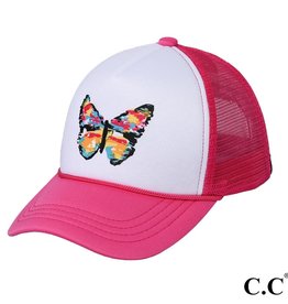 judson 729022 - C.C Hand Painted Abstract Butterfly Sublimation Trucker Cap - Hot Pink