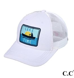 judson 729037 - C.C Lake Time Embroidery Patch Men's Baseball Cap With Mesh Back - White