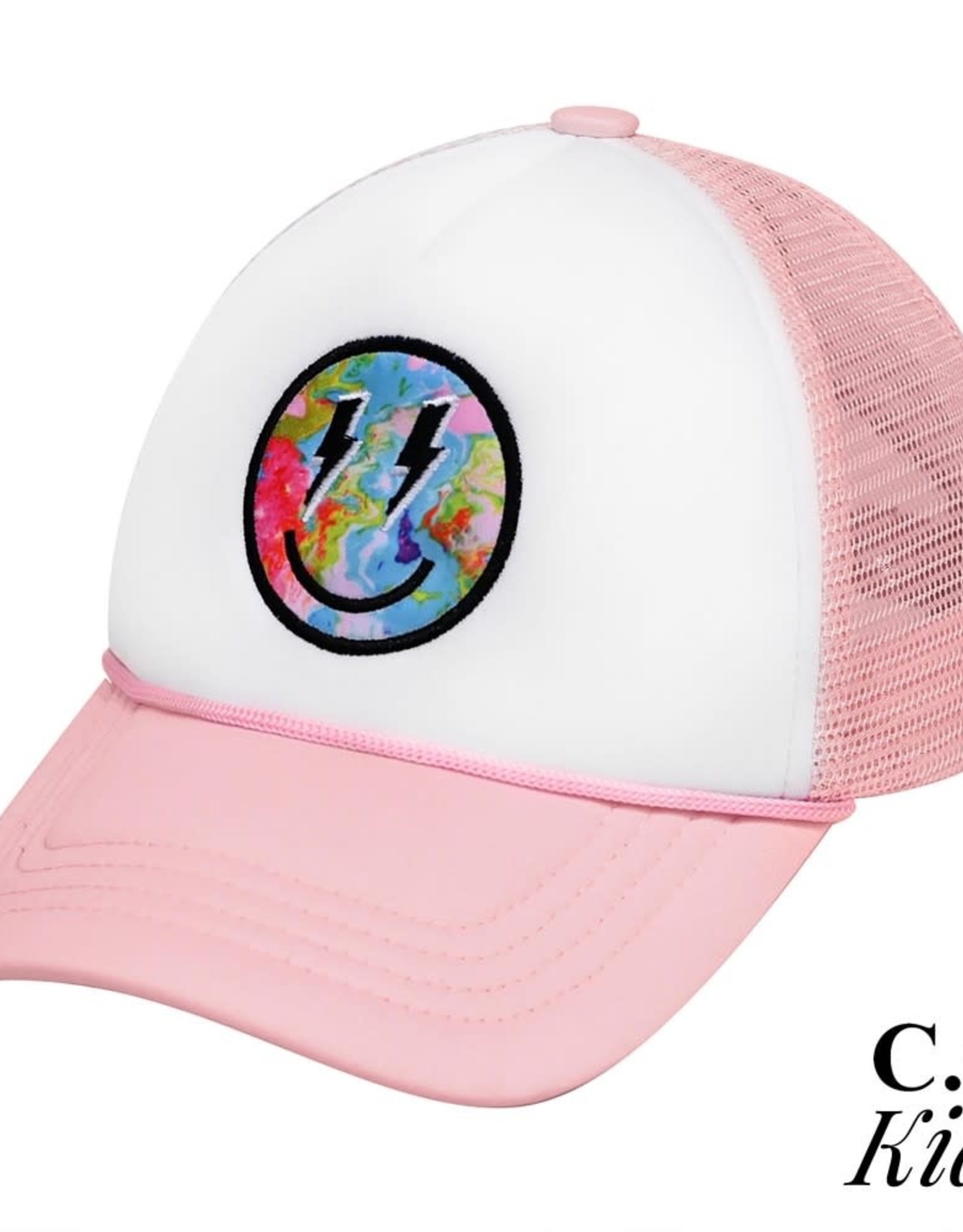 judson 729197 - C.C KIDS Lightning Bolt Eyes Smile Trucker Cap - Light Pink