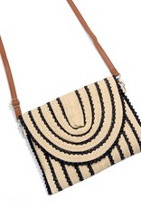 judson 783237 - Braided Straw Cross Body Bag with Scalloped Straw Trim and Adjustable/Detachable Leather Strap