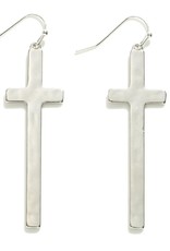 judson 251696 - Metal Tone Cross Earrings 2"L - Silver