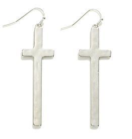 judson 251696 - Metal Tone Cross Earrings 2"L - Silver