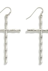 judson 261019 - Metal Bamboo Cross Drop Earrings 2.5"L - Silver