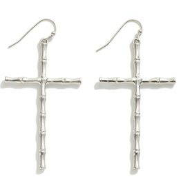 judson 261019 - Metal Bamboo Cross Drop Earrings 2.5"L - Silver