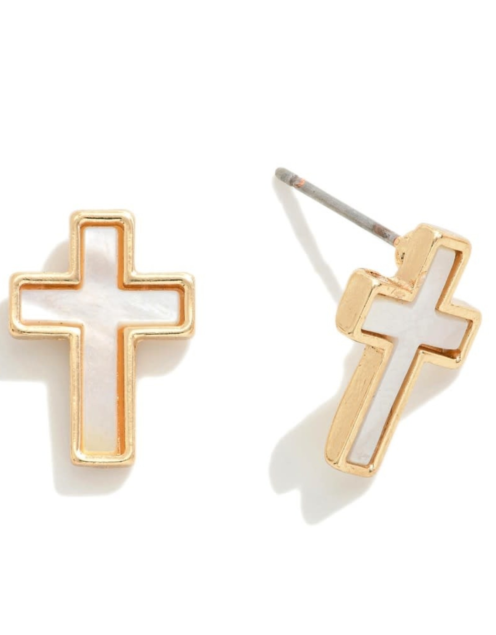 judson 261560 - Gold Tone Cross Stud With Opalescent Inlay .5"L - White