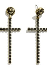 judson 262193 - Cross Drop Earrings With Wooden Stud Inlays 2.5"L - Black