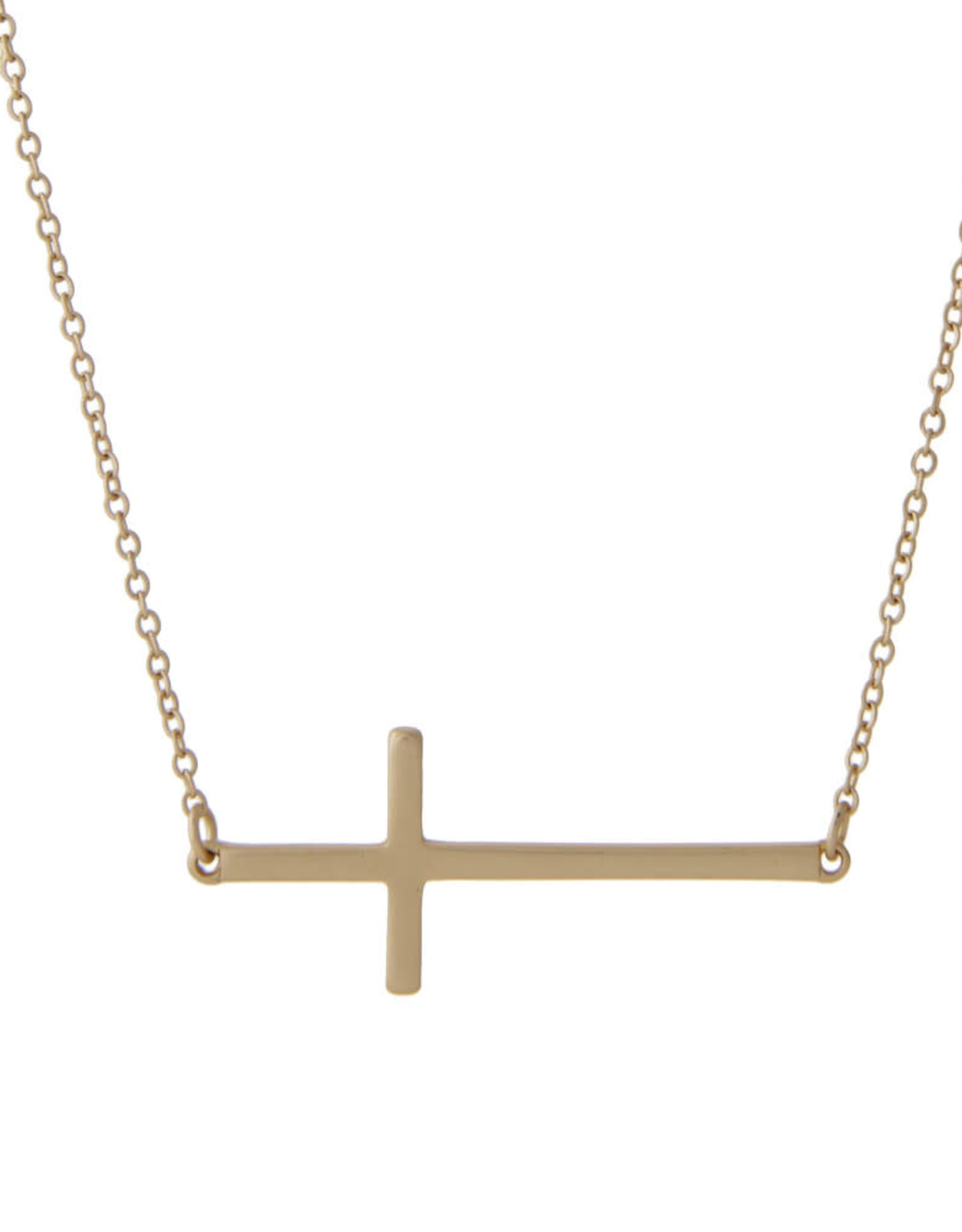 judson 102739 - East West Cross Necklace in a Matte Finish  - Pendant 1.5"  - Approximately 16" Long - 2" Adjustable Extender - Gold