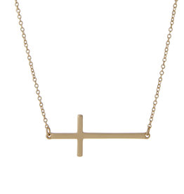 judson 102739 - East West Cross Necklace in a Matte Finish  - Pendant 1.5"  - Approximately 16" Long - 2" Adjustable Extender - Gold