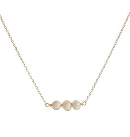 judson 130756 - Dainty metal necklace with three, wire wrapped, freshwater pearl beads. Approximately 16" in length. Gold