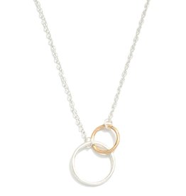 judson 152862 - Dainty Chain Link Necklace Featuring Linked Circular Pendant  - Approximately 14" L - Extender 3" L - Silver/Gold