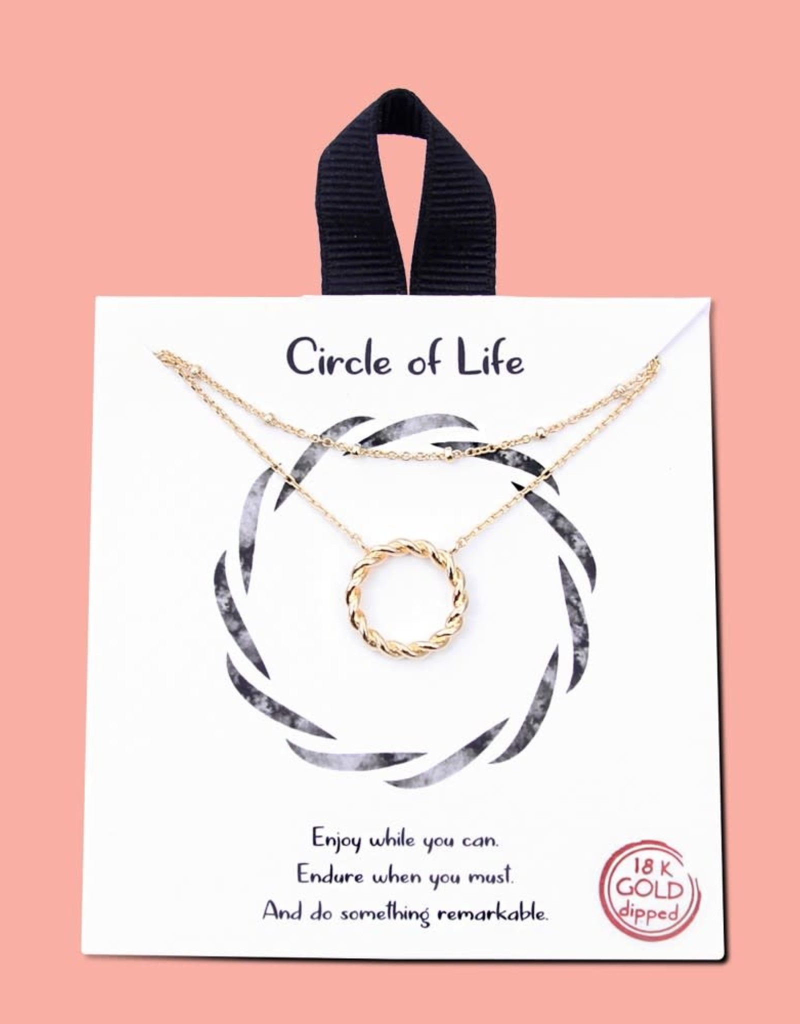 judson 153202 - Gold Dainty Layered Chain Link Necklace Featuring Circle of Life Pendant  - 18k Gold Dipped - Approximately 16" L - Extender 2" L