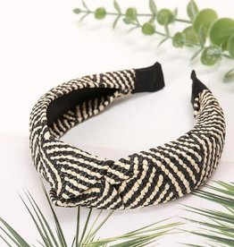 judson 714304 -  Woven Straw Headband With Top Knot Detail - Cream/Black