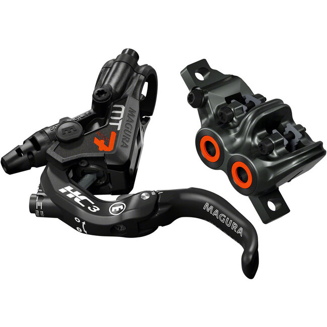 MT7 HC3 Disc Brake and Lever - Front or Rear, Hydraulic, Post Mount, Black/Orange
