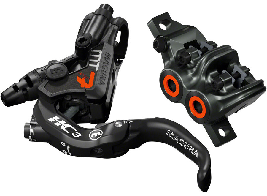 MT7 HC3 Disc Brake and Lever - Front or Rear, Hydraulic, Post Mount, Black/Orange