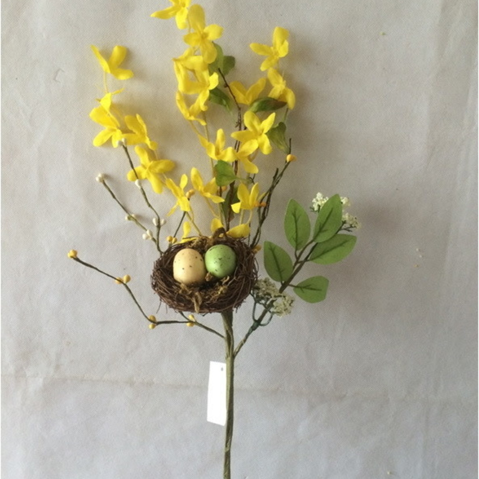 Floral Pick, Forsythia with Birds Nest and Greens