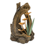 Realistic Indoor/Outdoor Woodland Stump Fountain with Metal Lily Pads