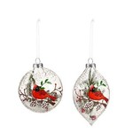 Glass Ball with Cardinal and Snow Ornament, 2 Asst