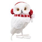 OWL 10" WHITE FAUX FUR W/ RED
