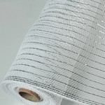 21"White w/Silver Metallic Lines Synthetic Sinamay,30'