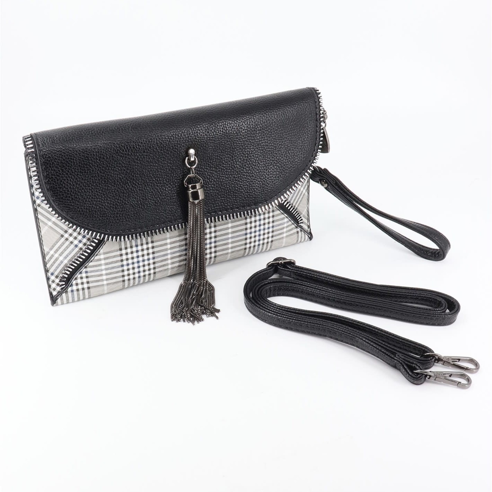 Purse/Handbag Black/Beige w/ Silver Zipper