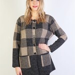 Plaid Knit Sweater Jacket W/ Buttons and Pockets-Kaki
