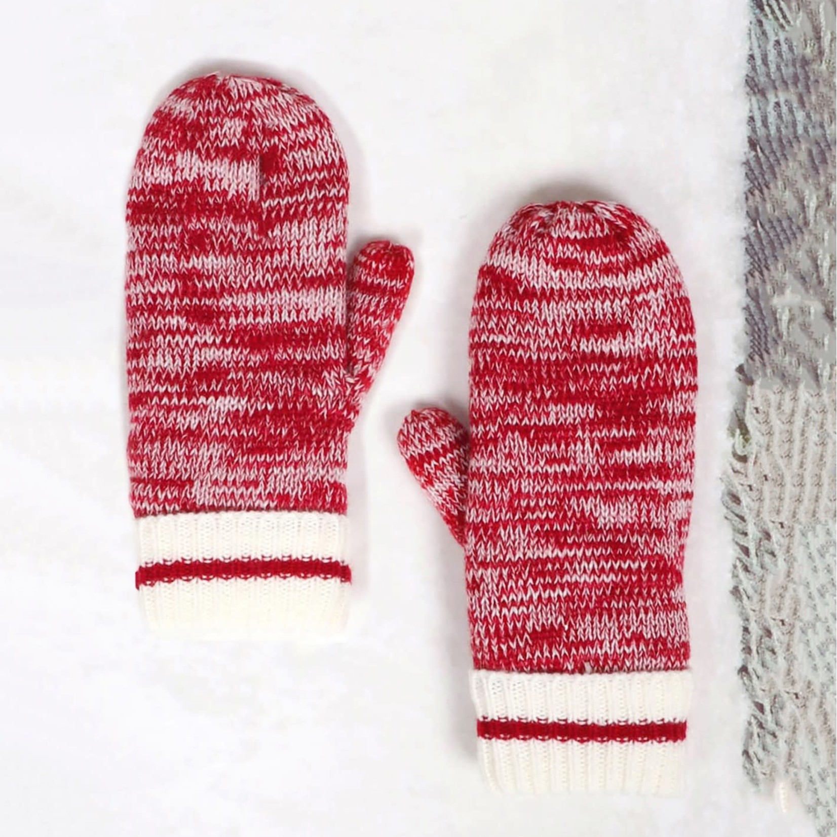 Knitted Double Layer Camp Mittens-Red