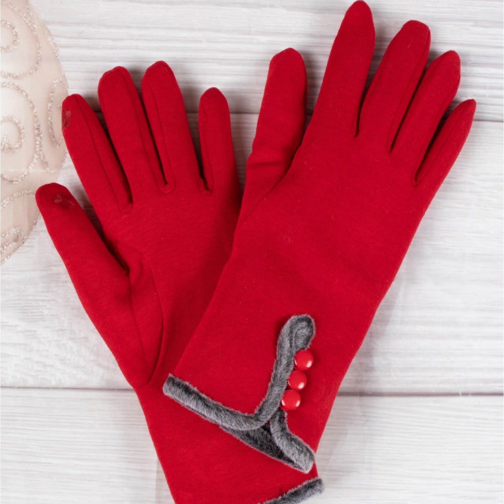 Triple Buttoned Touch Screen Gloves-Red