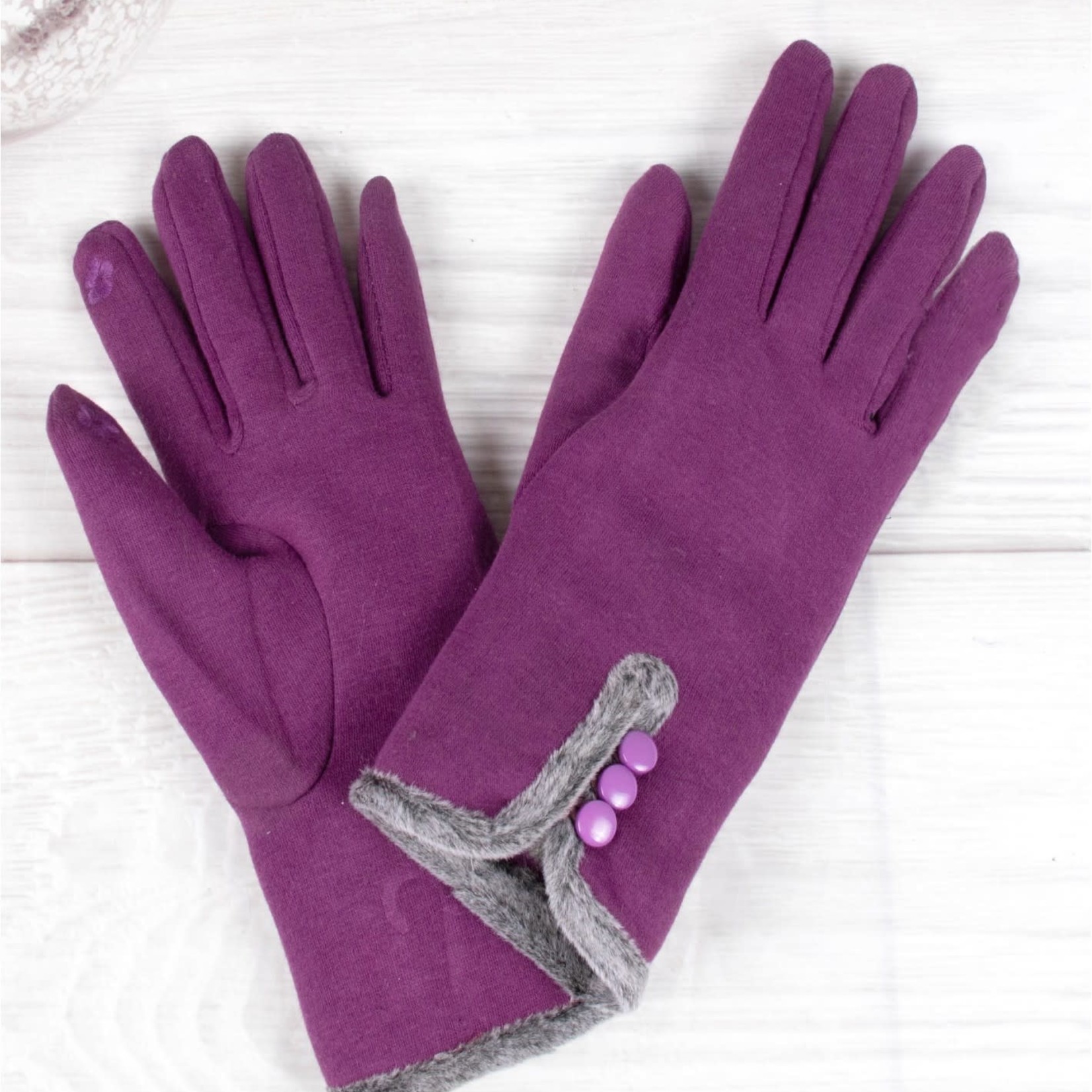 Triple Buttoned Touch Screen Gloves-Purple