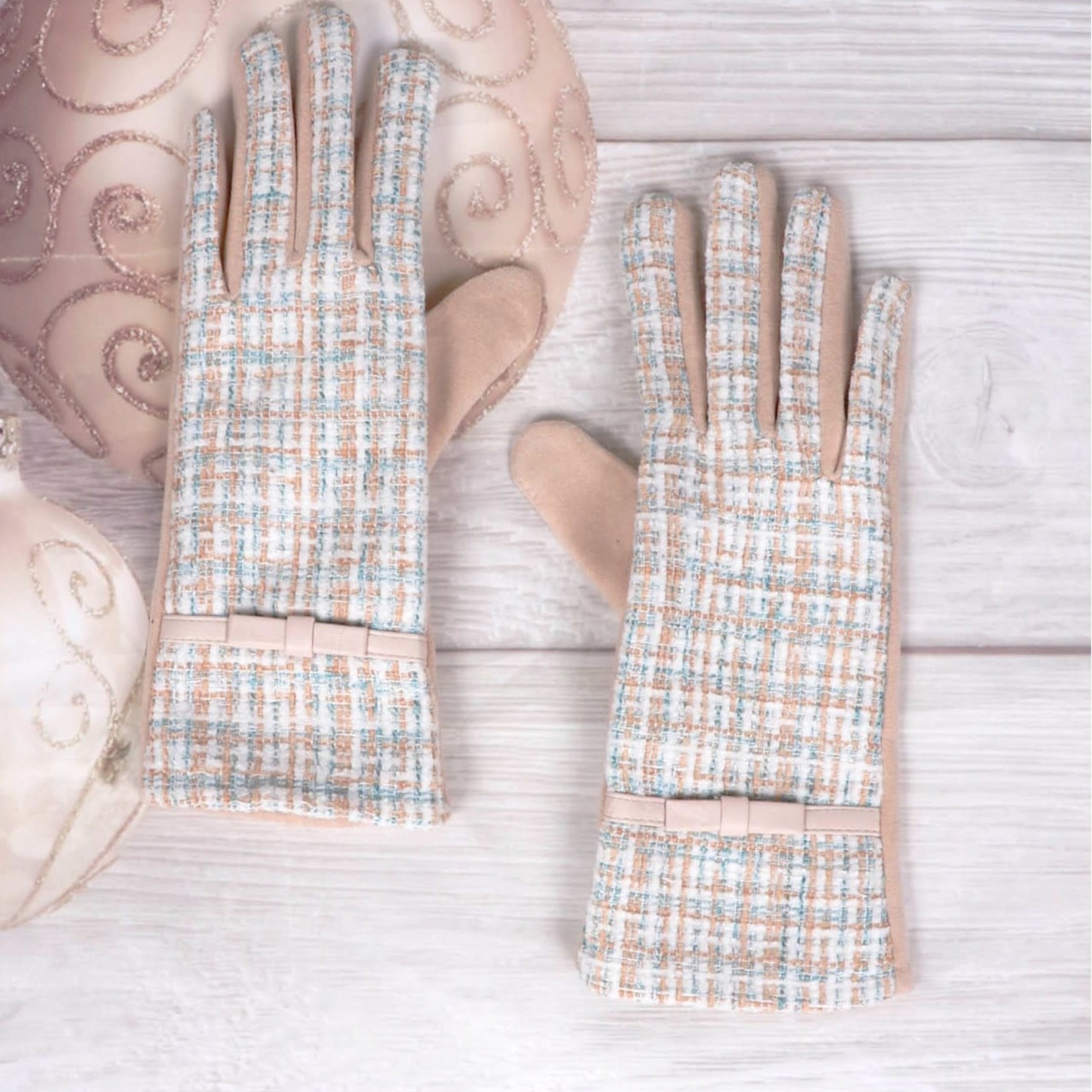 Abstract Print Touch Screen Gloves-Beige
