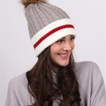 Cable Knitted Camp Hat W/ Pompom-Grey