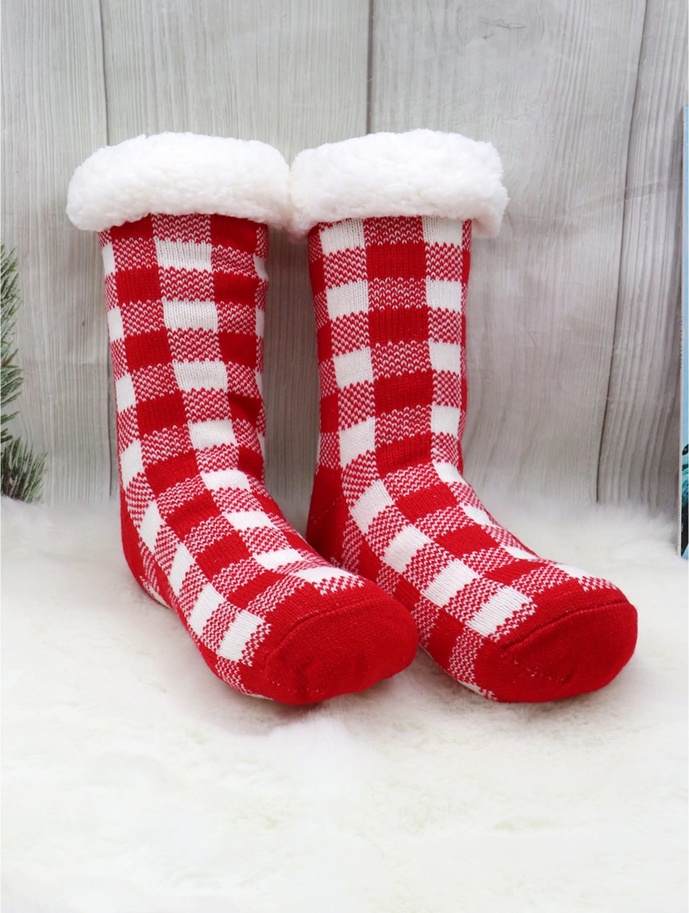 Christmas Winter Print Indoor Anti-Skid Slipper Socks (With Heel) Pink