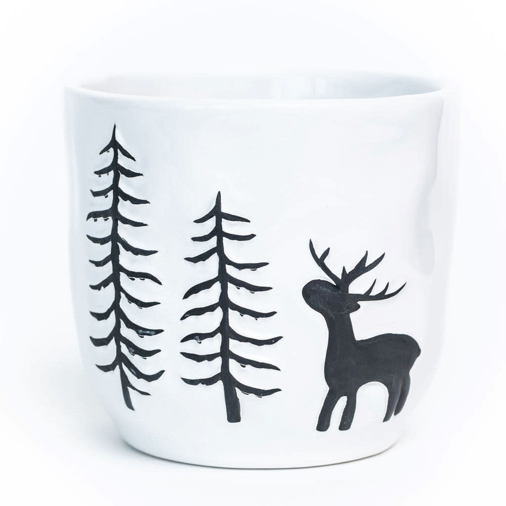 6.7"DX5.5"H Reindeer W/Trees Dolomite Container (Fits 6" Pot)