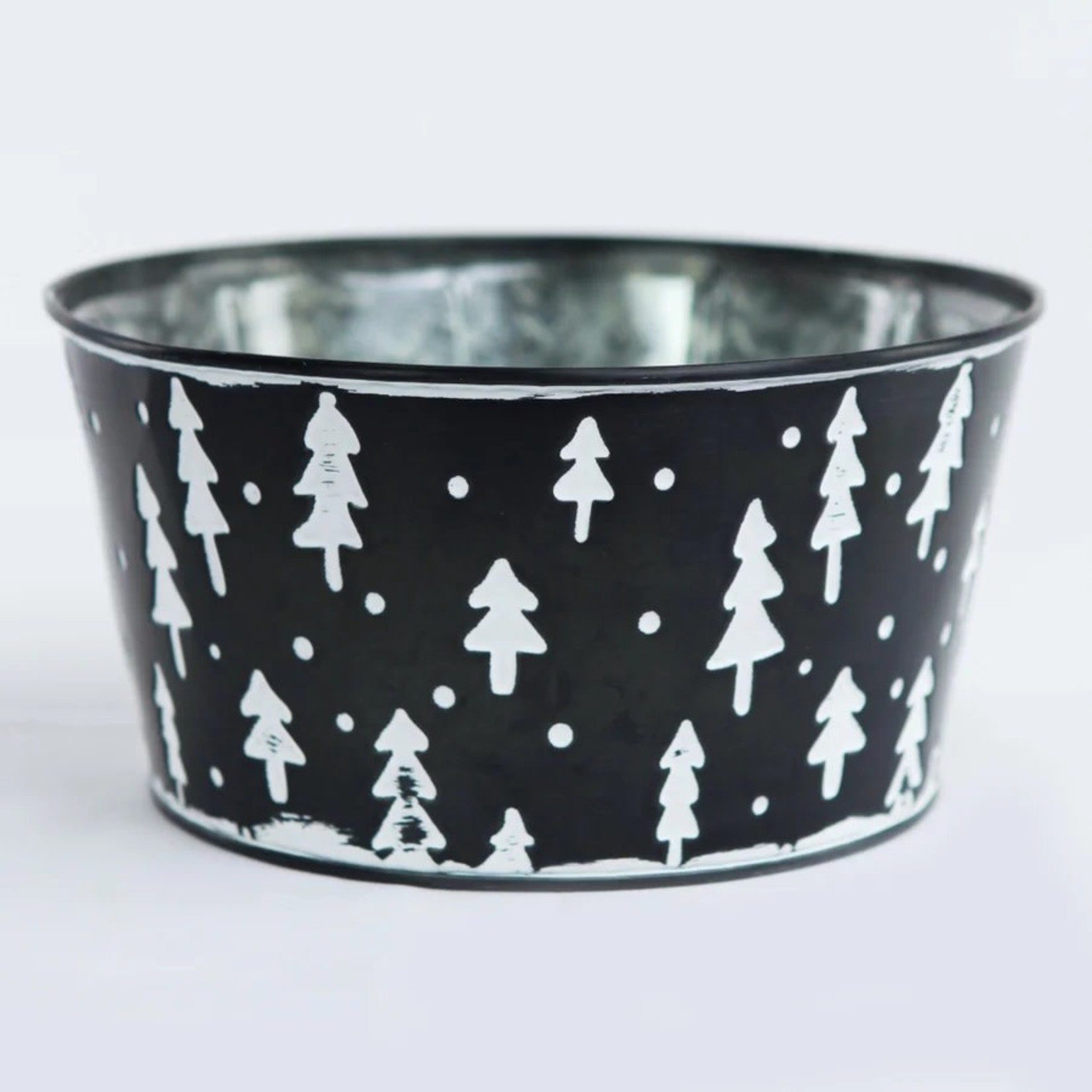 7.75X4"H black pot w/ white trees