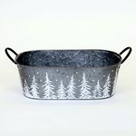 METAL CONTAINER W/WHITE XMAS TREES & HANDLES, W/H. LINER