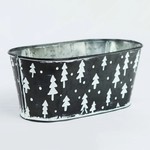 BLACK METAL CONTAINER W/WHITE XMAS TREES, W/H. LINER (FITS 2-4" POTS)