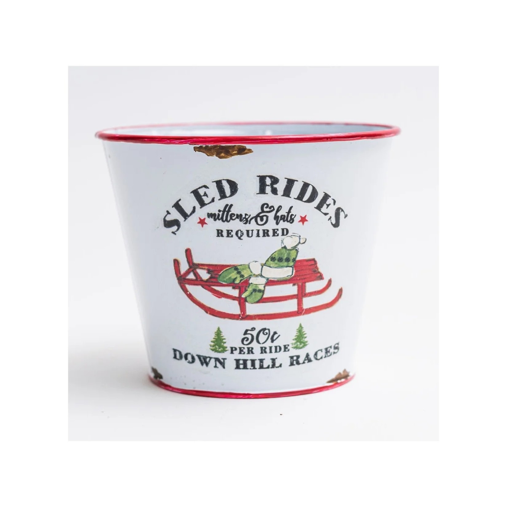 5''X4.25''H, SLED RIDES METAL POT W/H. LINER (FITS 4"POT)