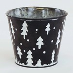 Black Metal Pot  w/white Trees, w/Liner  (FITS 4" POT)