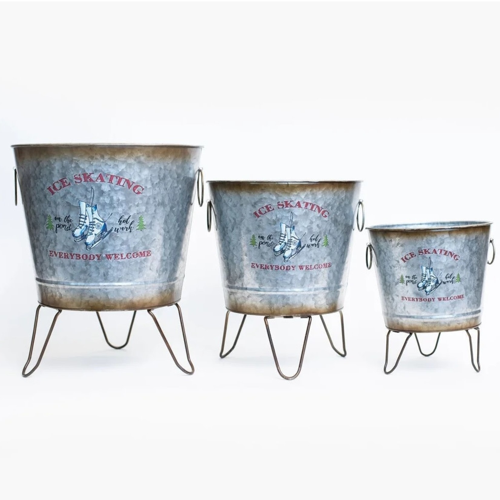 ICE SKATING METAL POT STANDS W/LEGS, W/H. LINERS - Med